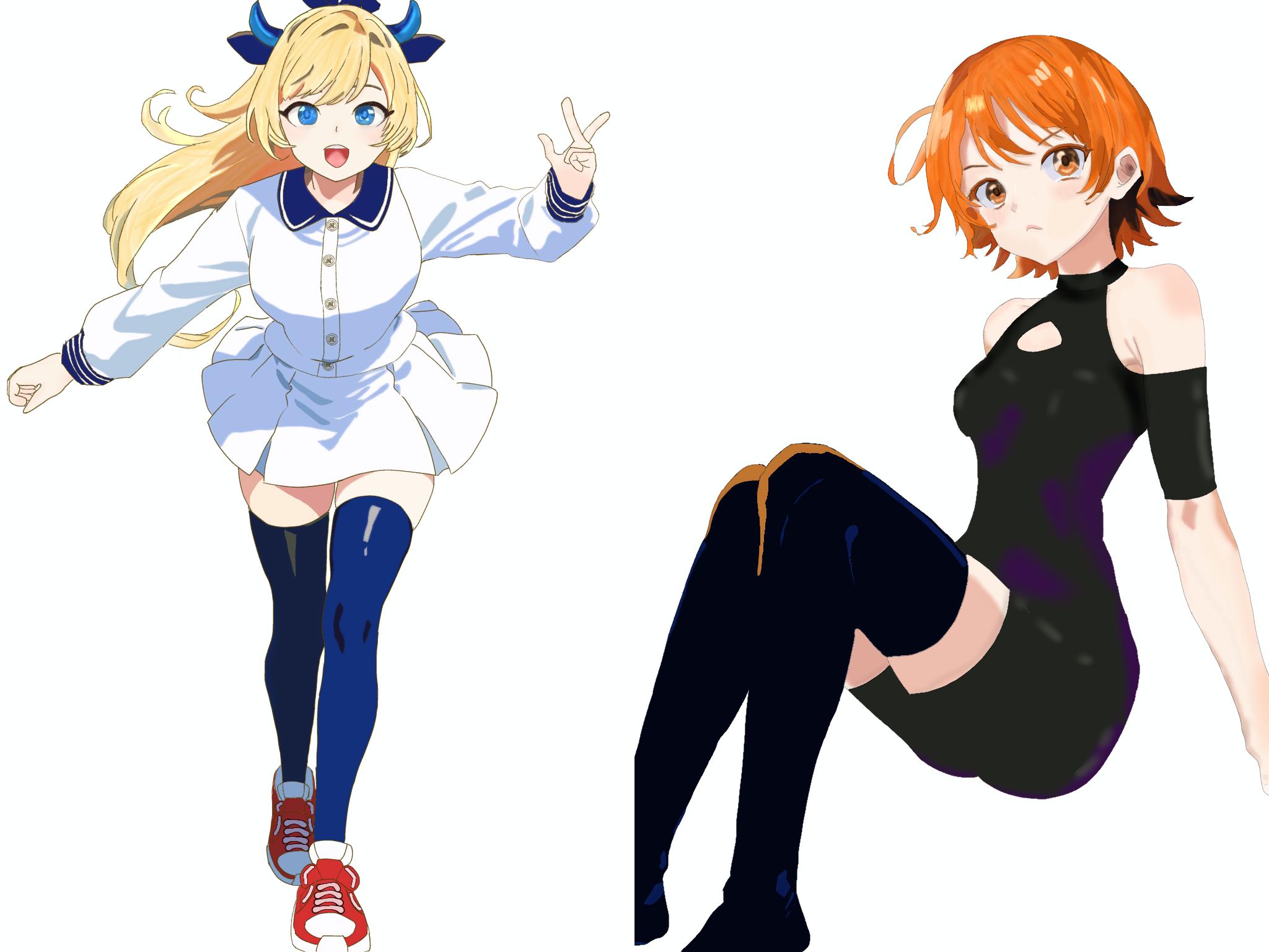 金髪のお嬢様とオレンジ髪のスポーティーな女性